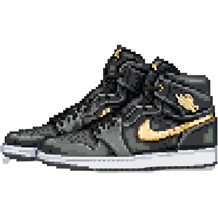 Jordan 1 sneaker, all black with a metallic gold swoosh emoji