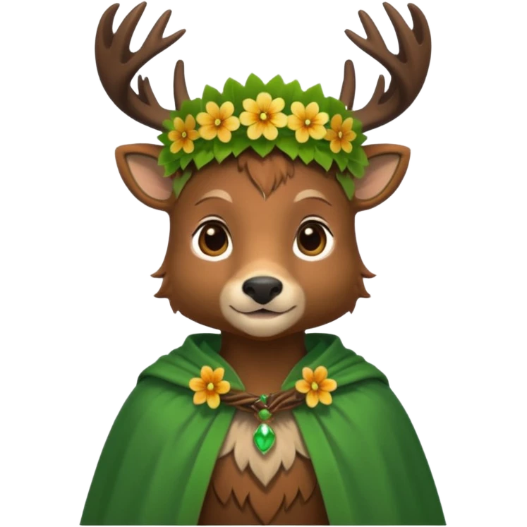 doe dressed as a druid, flower crown, green cape emoji