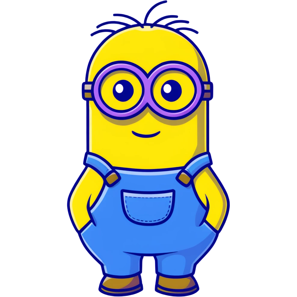 yellow minion with one eye, goggles, blue overalls emoji