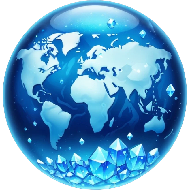 blue planet, glass Planet, surface covered in glowing crystals with lots of dust emoji