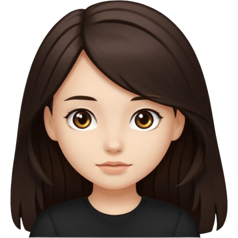 Make an emoji of a girl with dark brown long hair and dark brown eyes wearing a black top emoji