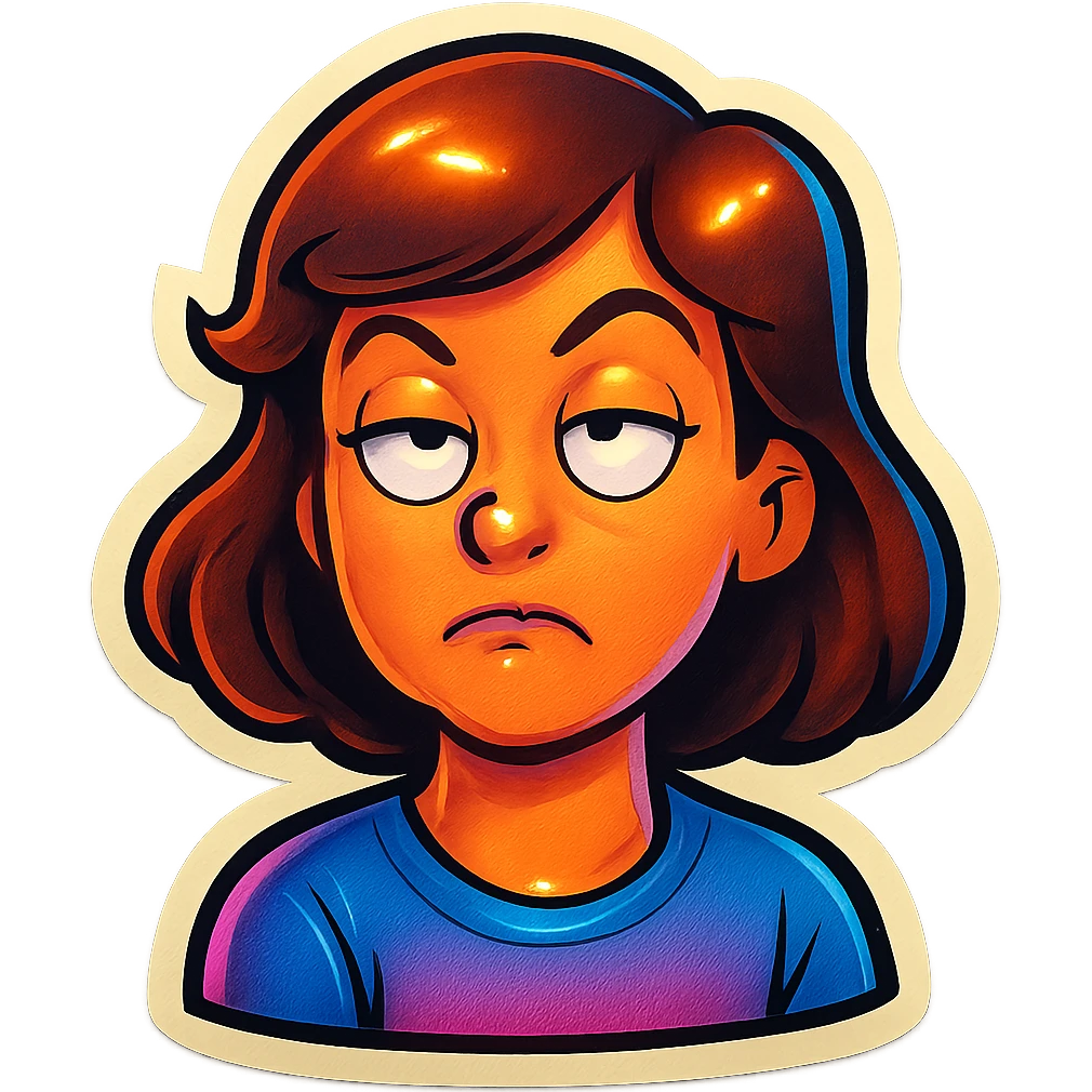 girl rolling her eyes, sticker style, exaggerated eye roll emoji