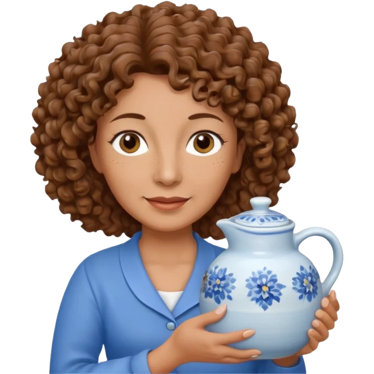 Older female florist – curly hair, holding water pot emoji