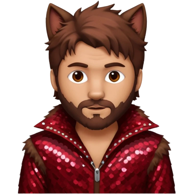 The Wolf Man with brown hair and fur, dark red sequin outfit emoji