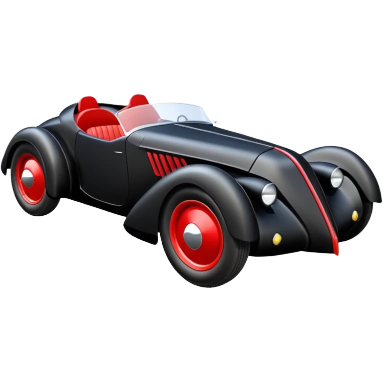  the animated series Harley Quinn aerodynamic futuristic Batmobile loosely based on 1936 cord 812 (flat long straight faceted mechanical body) stealthy town hot rod sand buggy  emoji