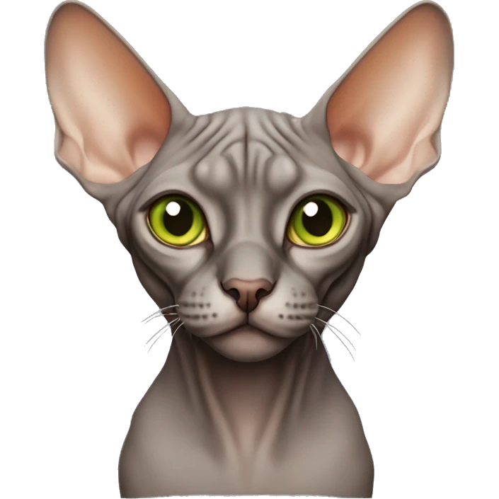 Dark brown Gray sphynx cat , orange nose , light green eyes  emoji
