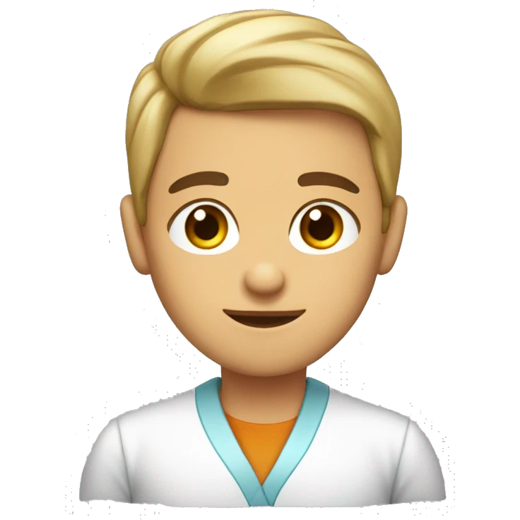 joven sin ojos sin nariz son cejas sin boca con bata de laboratorio emoji