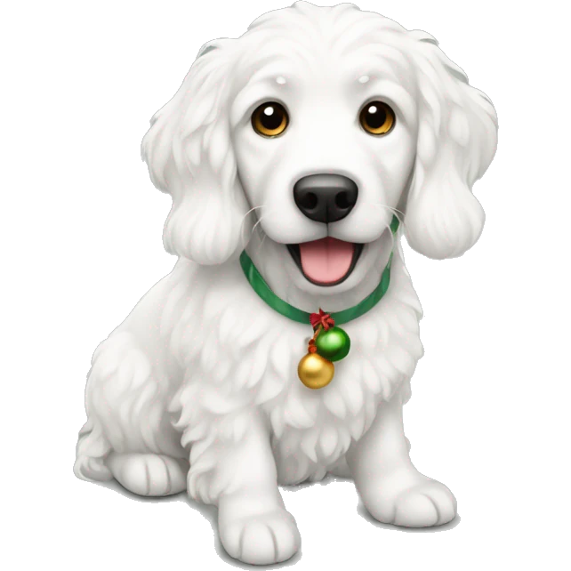 White doodle dog Christmas emoji