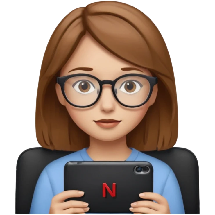 una ragazza con capelli castano chiaro con occhiali guarda netflix emoji