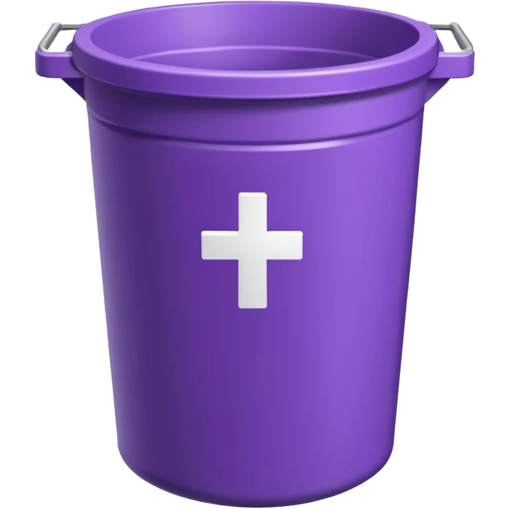 purple trash can with white Swiss cross, sticker-like appearance emoji