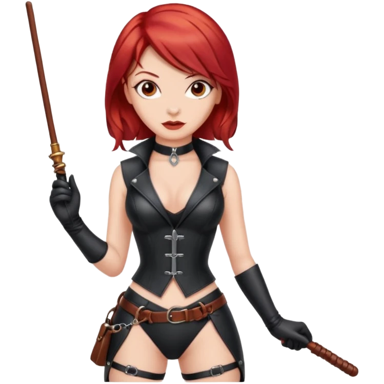 Dominatrix with red hair holding a whip emoji