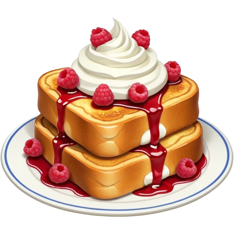 Raspberry and whip cream French toast on plate  emoji