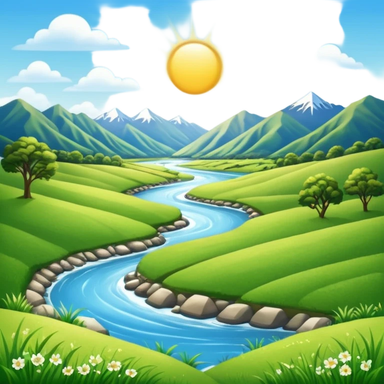 new zealand summer valley with a river and sunshine emoji