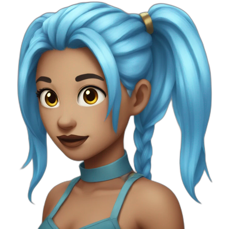 jinx from lol with double ponytail and sky blue hair emoji