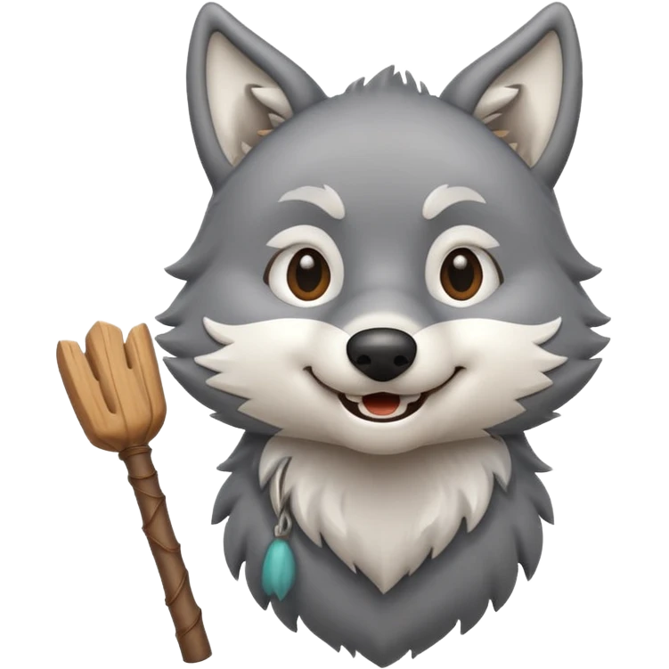 Wolf cartoon wholding wood stick  emoji