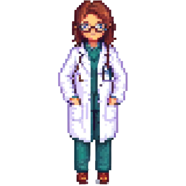 Hange Zoe from Attack on Titan, pixel art, with glasses and lab coat emoji