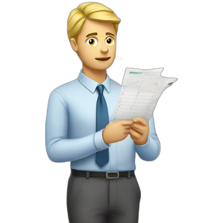 pensive business man checking balance sheets emoji