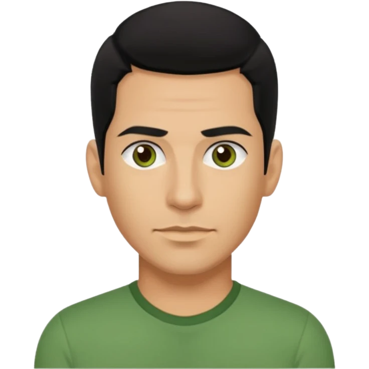 Danny Wood brown eyes, black hair, green shirt  emoji