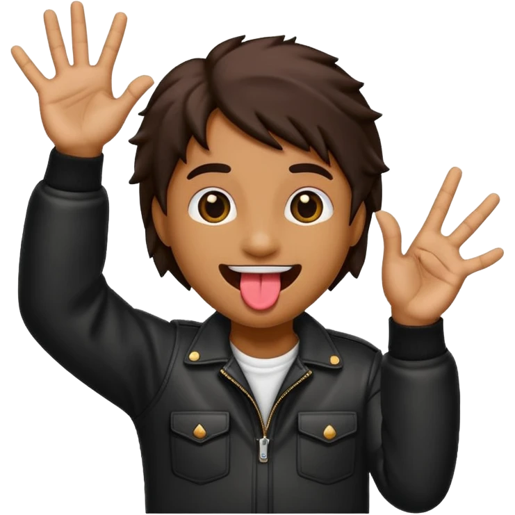 Black emoji sticking out tongue and holding up rockstar hands emoji