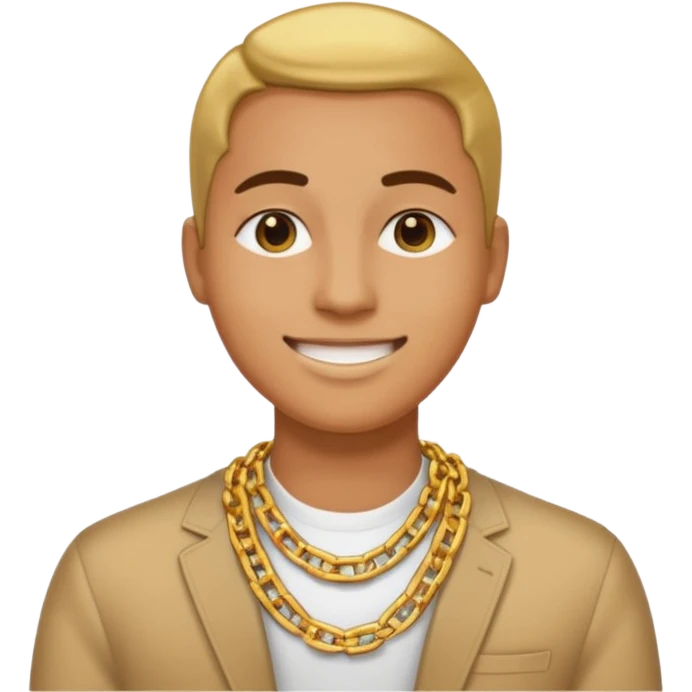 Confident digital creator with gold chain, subtle smile, money icons floating around, modern emoji style, minimal background emoji