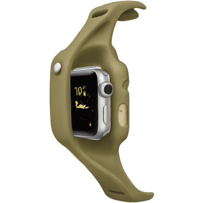 olive color apple watch with beige clock face emoji