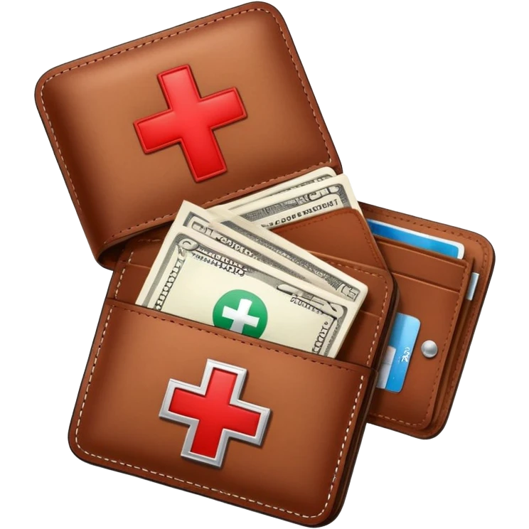 Medical emergency fund with wallet and red cross symbol emoji