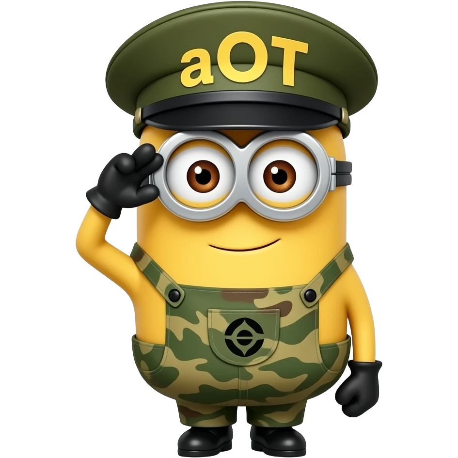 minion in army general uniform saluting text aOT on hat emoji