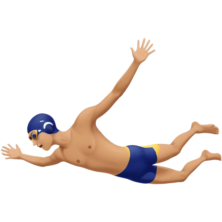 Create a simple, clean emoji of a swimmer diving into a swimming pool, mid-air, arms extended forward, water splash below. Flat design, bright colors, minimal details, emoji style emoji