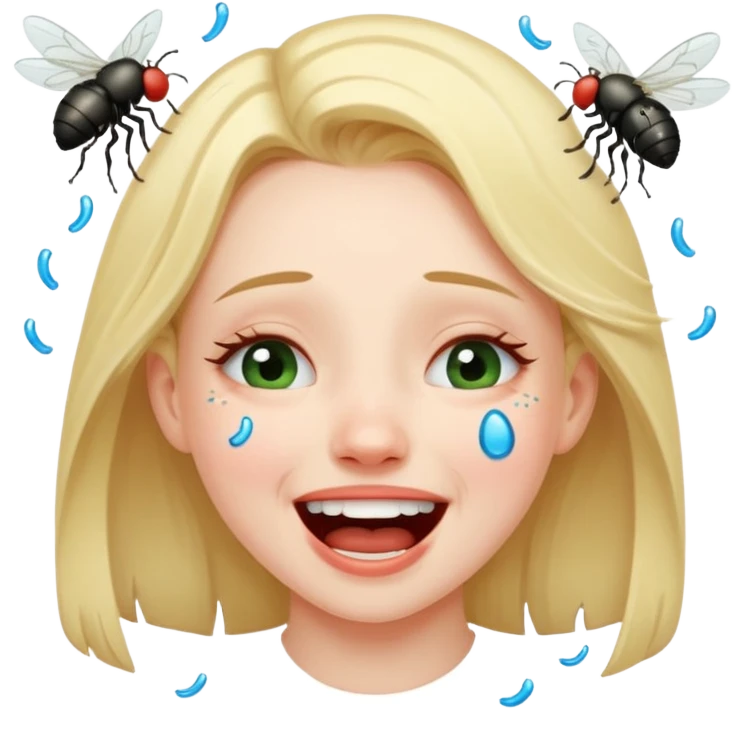 Caca fille qui pu et pleure de rire avec des mouches autour emoji