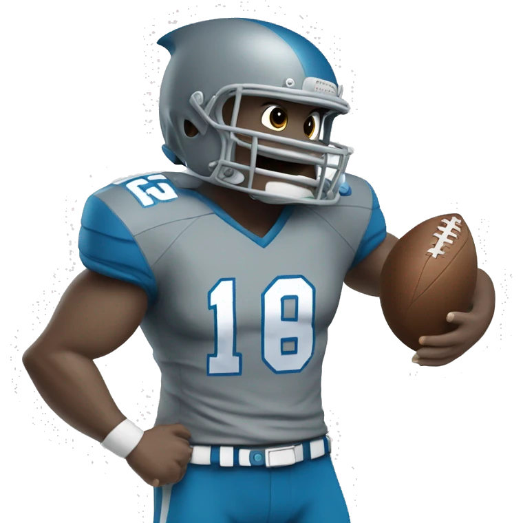grey shark wearing blue football jersey, flexing emoji