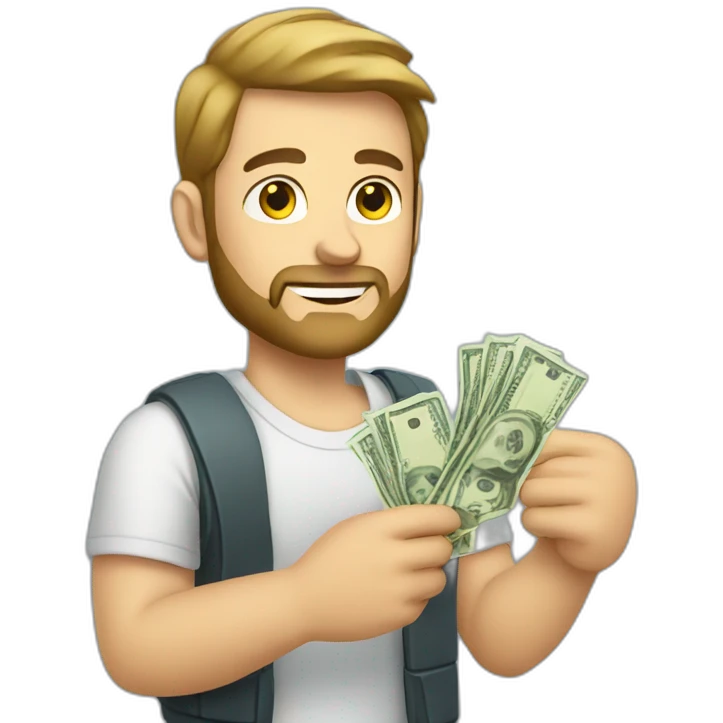 caucasian male with small beard and holding money emoji