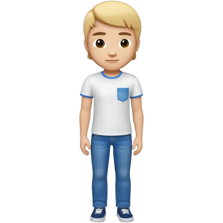 A 3D cartoon casual T-shirt and jeans outfit arranged on flat surface, bright lighting, Memoji-style realism. emoji