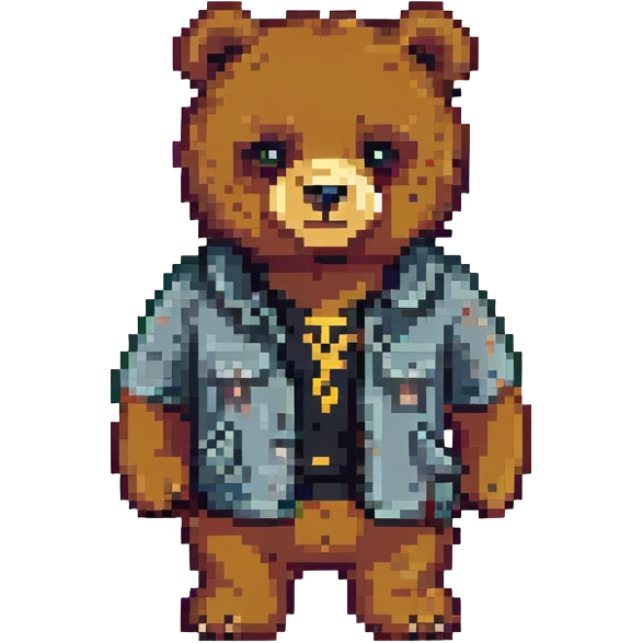 pixel art of a bear with a gangster style, visible scar on face emoji