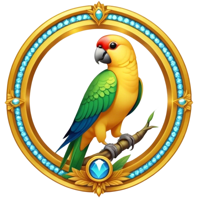 "A golden Ringneck parrot inside a glowing circular frame with a luxury look, detailed feathers, and a sparkling background. Bold golden text 'RINGNECK TEAM' below." emoji