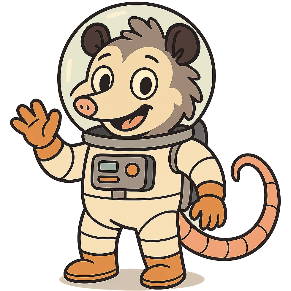 cute cartoon possum dressed up like an astronaut emoji