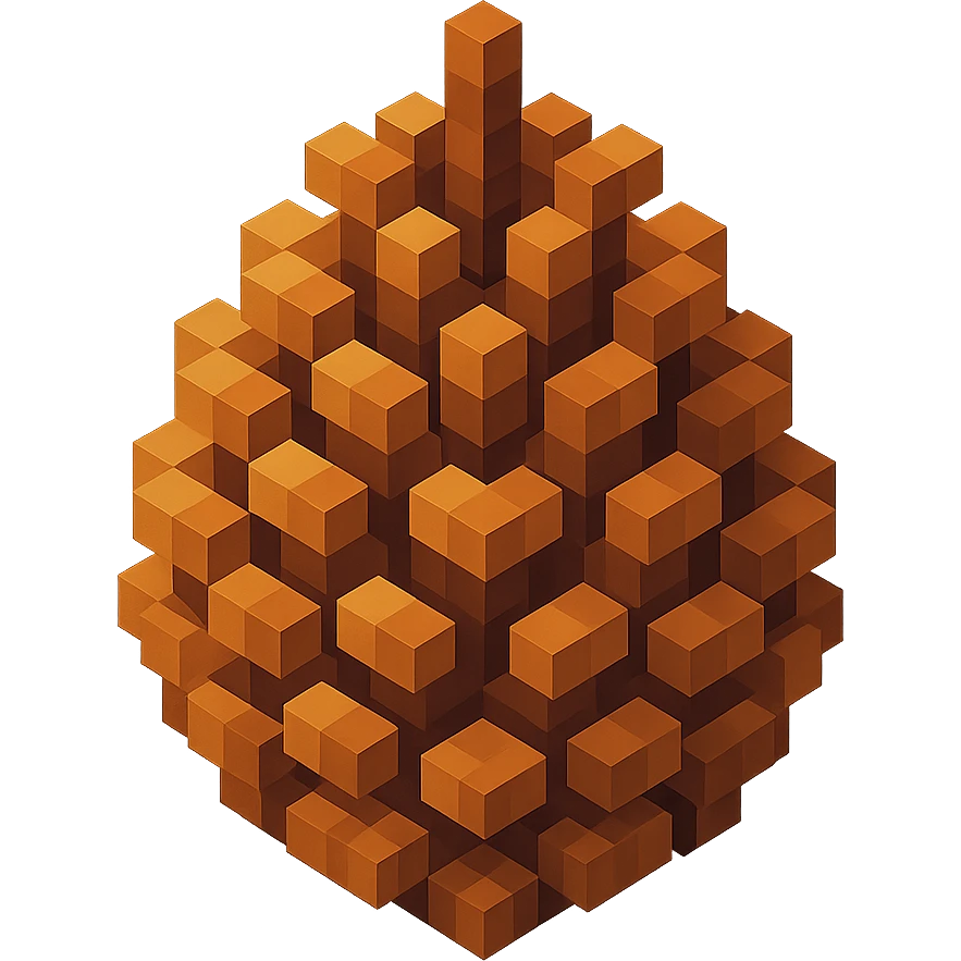 voxel-style pine cone with natural brown tones, detailed texture emoji