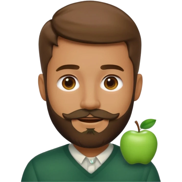 man with medium beard, short hair, dark green accessory, happy and light expression, modern Apple emoji style, simple, colorful, soft contours, no excess details emoji