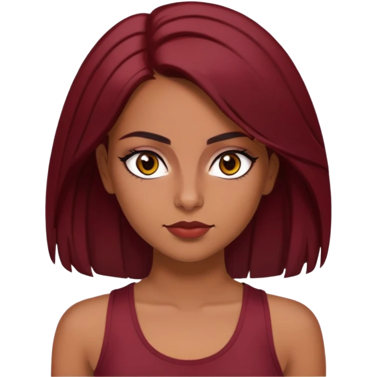 persian girl with brown eyes and eyeliner and shoulder length dark red straightened hair and full brows and a black girly tank top emoji