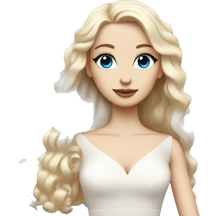 White bride with long light blonde hair and blue eyes with light pink peonies in hair white skin  emoji