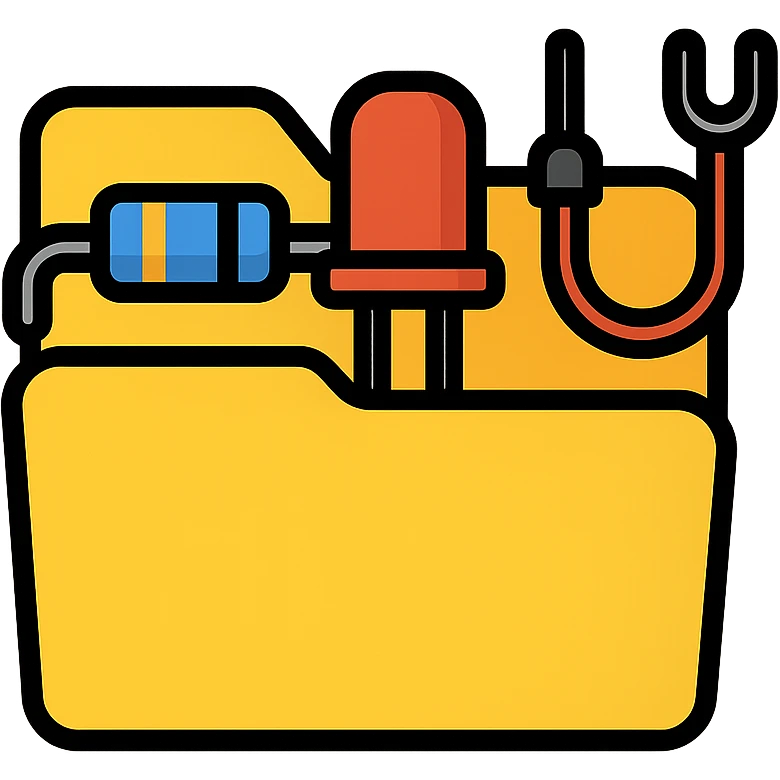 folder icon containing electric parts inventory with visible components like resistors, capacitors, and wires emoji
