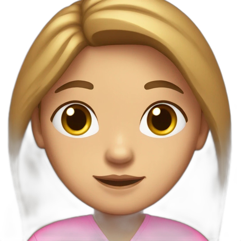 Tan this girl, a speech therapist, with light skin, Brown mild-long hair, Brown eye, a big stile, wearing a pink t-shirt and a medical coat emoji