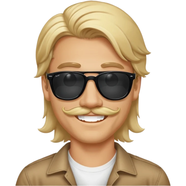 a blond guy mustache with medium long hair massive smile with black rayban sunglasses emoji