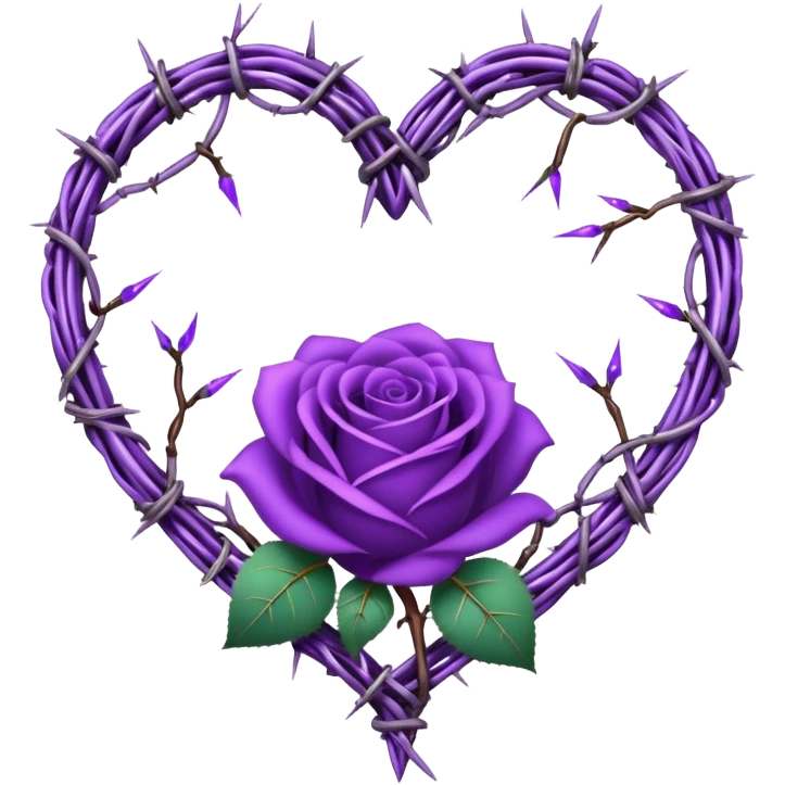 heart shape made out of barb wire vines with purple roses border with crystals hanging  emoji
