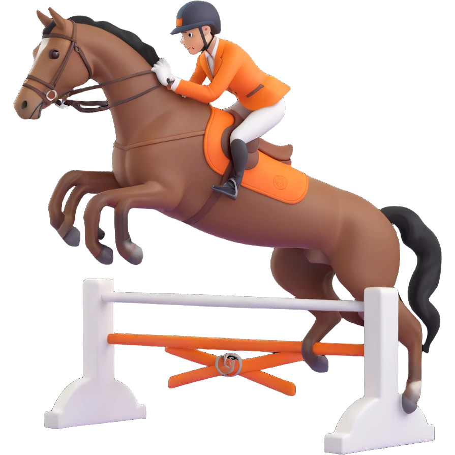 Hermès-style horse jumping, classic equestrian look, Hermès orange accents, 3D style, white or transparent background emoji