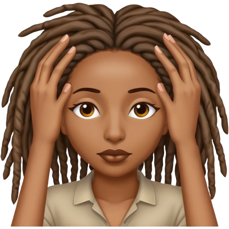 Black woman with locs covering both eyes emoji