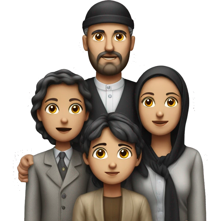 mom, dad, son and daughter of orthodox jews photorealistic serious emoji