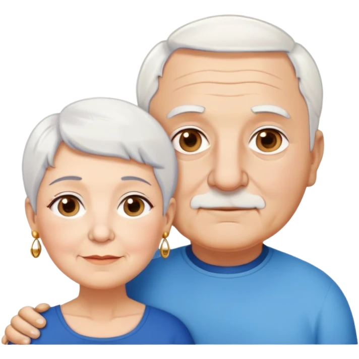 Una abuela italiana blanca con ojos marrones, cabello corto blanco y aretes de oro, junto a su esposo abuelo de piel blanca italiano un poco gordo con pelo blanco corto y ojos azules  emoji