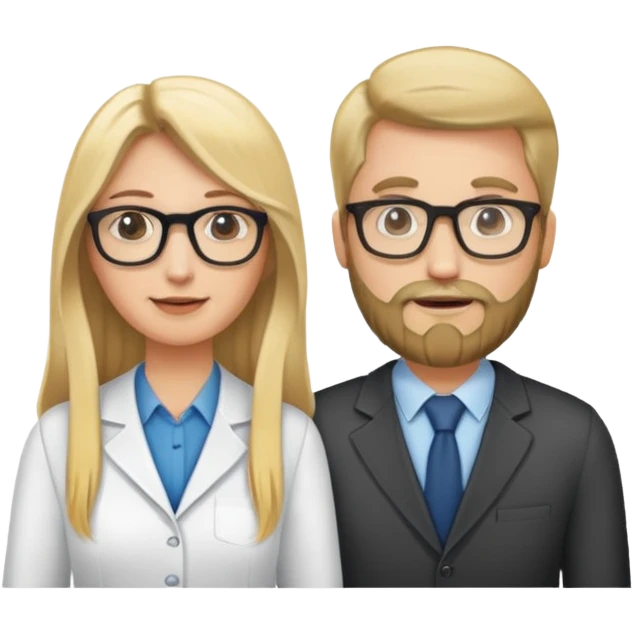 A group of 4 marketing team members. 2 women (1 with long blonde hair and 1 with brown hair with bangs) and 2 men (1 tall with glasses and beard and 1 normal height also with glasses and big smile) emoji