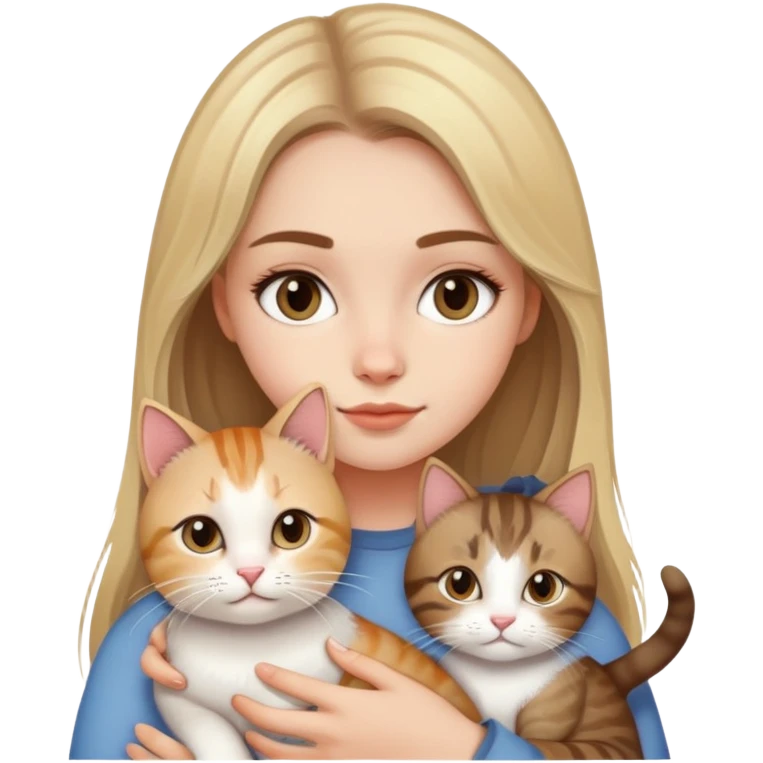 Half blonde- half light brunette haired, white skined, pretty girl with her cat  emoji