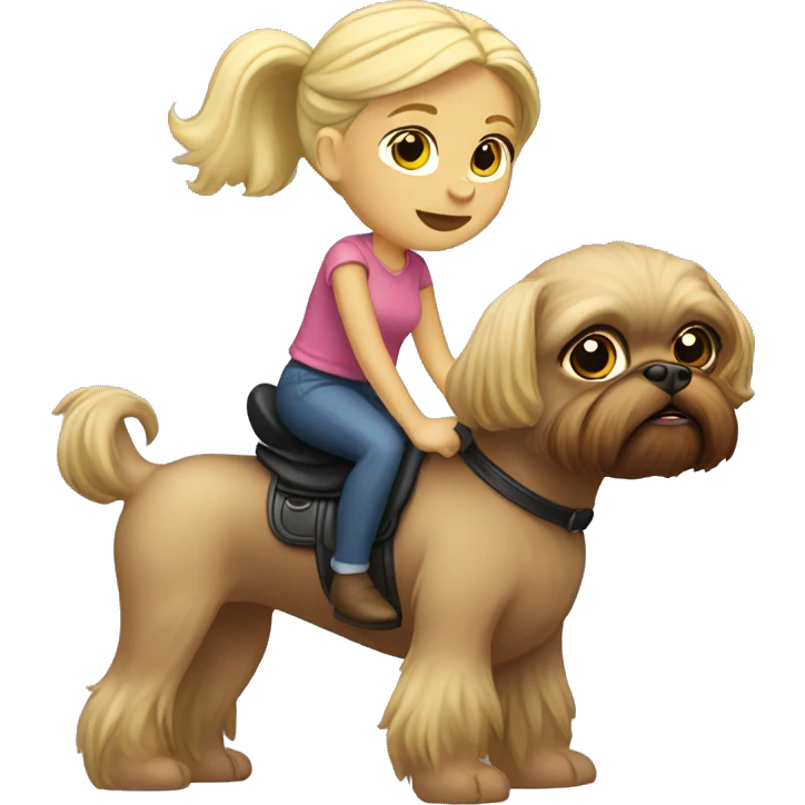 Girl with blonde hair riding on a Brussels griffon  emoji